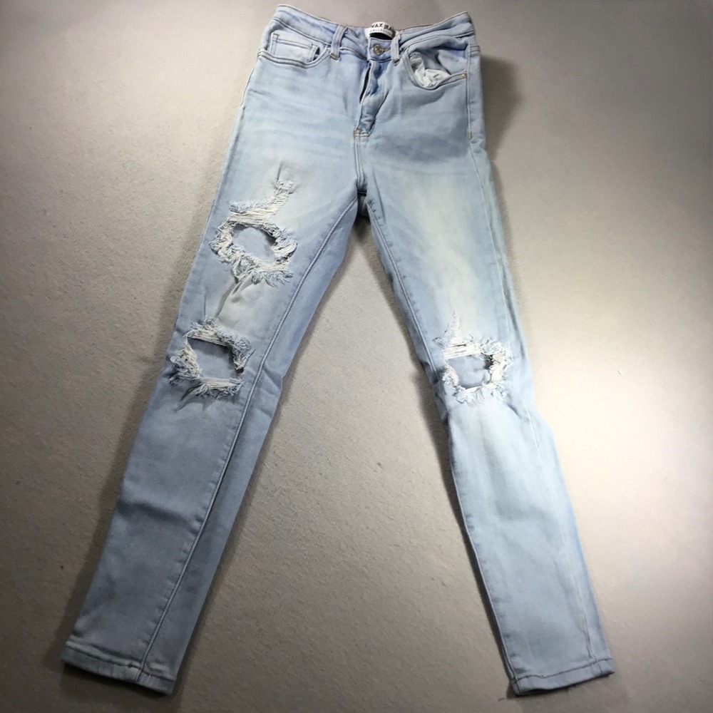 Wax Jean Collection Light Wash Distressed Skinny Jeans High Rise Blue Size 1/24